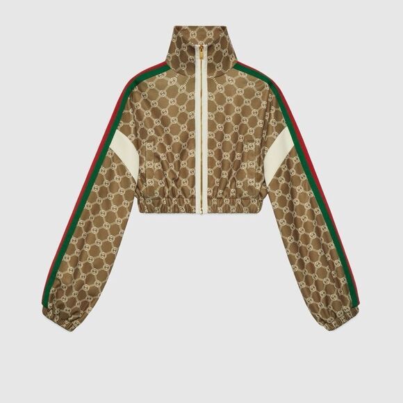 Brand new Gucci Brown Monogram Cropped Jacket INTERLOCKING G ZIPPER JACKET - Picture 1 of 7